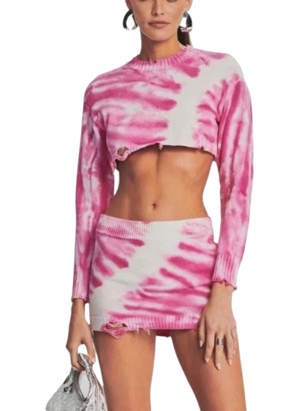 NWT SER.O.YA Pink and White Tie-Dye Knit Two-Piece Club Girls Night Party Set